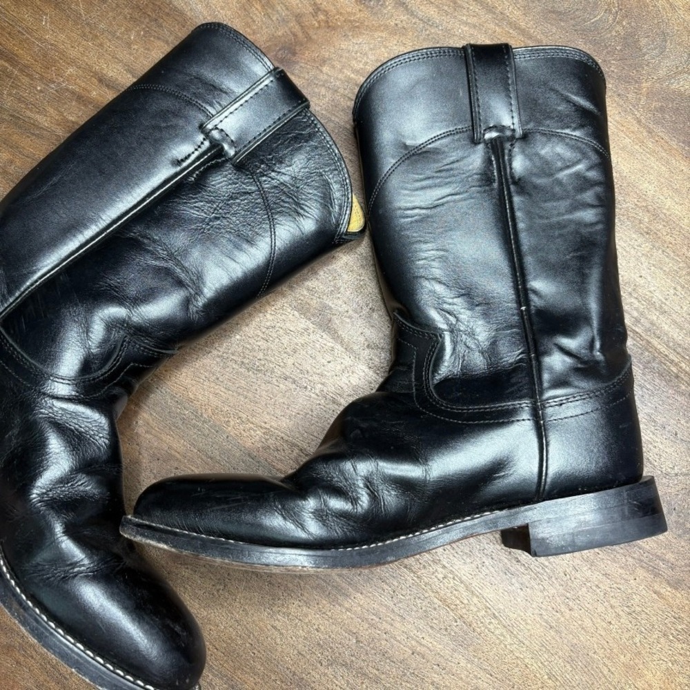 JUSTIN Cowboy Boots Womens Size 6.5 Black Leather Western Country Concert - Picture 3 of 12